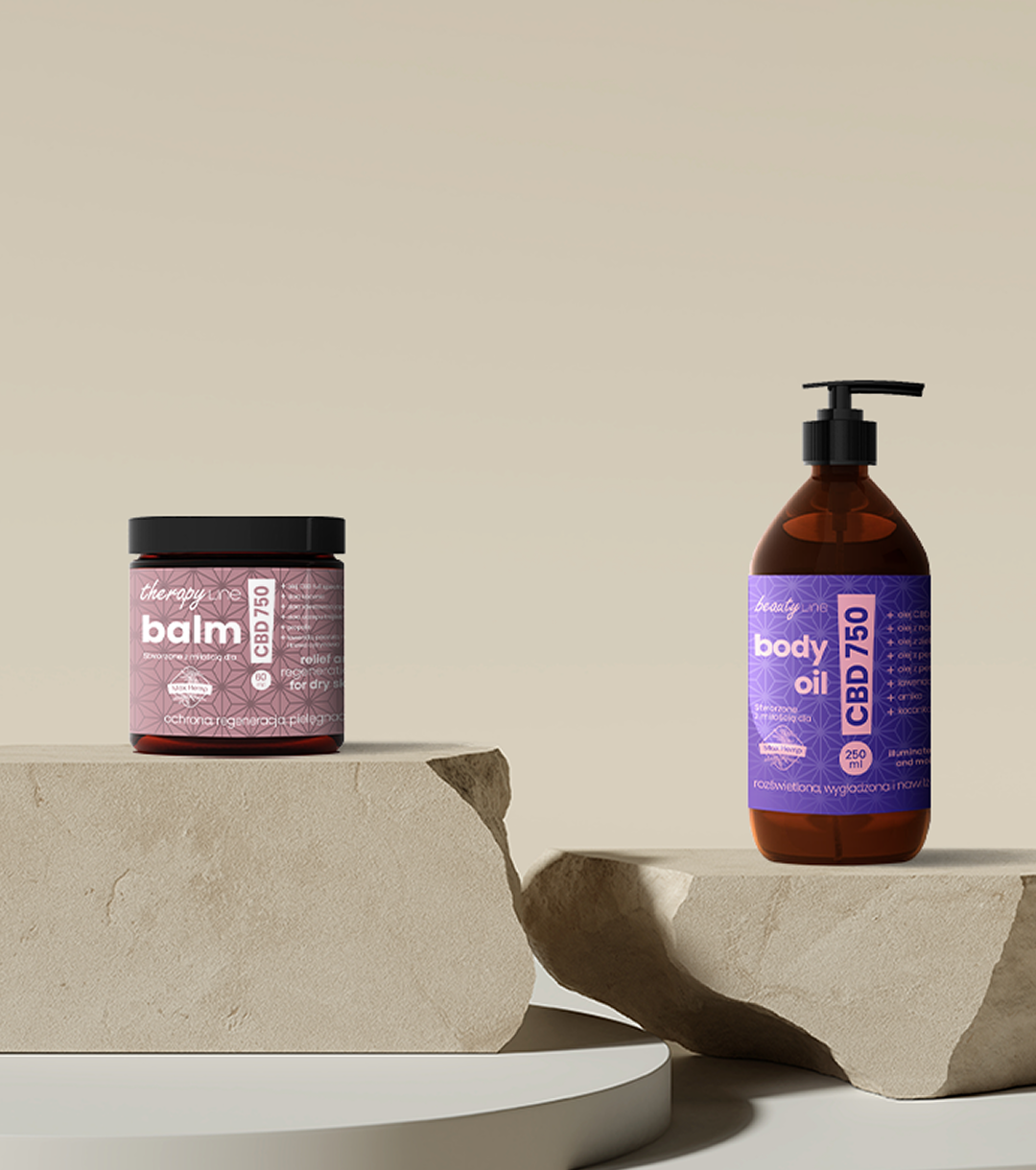 Zestaw kosmetyków konopnych do ciała – Olejek CBD + Balsam CBD