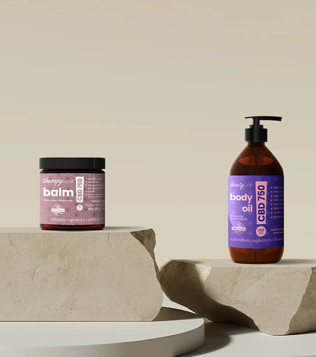 Zestaw kosmetyków konopnych do ciała – Olejek CBD + Balsam CBD